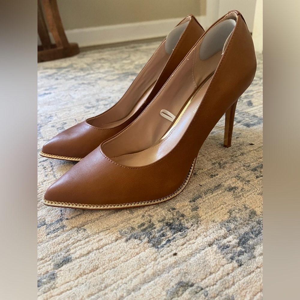 BCBG Brown Leather Heels with Gold Detail